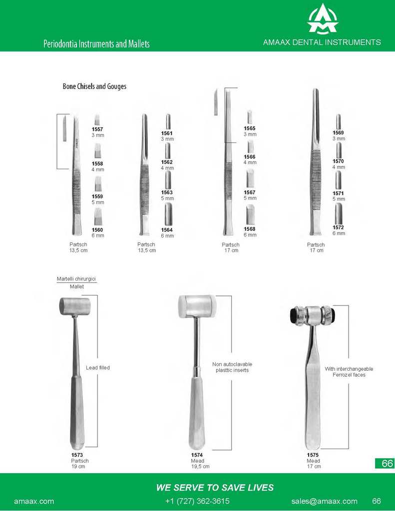D066 Periodontia instruments bone chiseld gouges partsch mead mallet