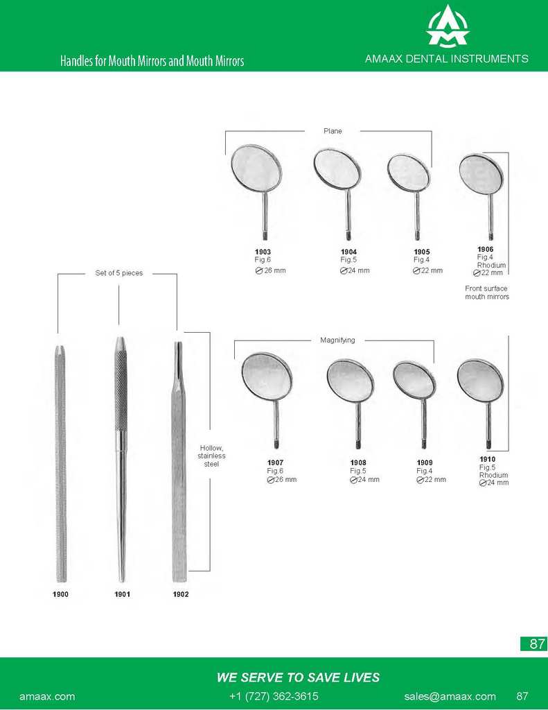 D087 Mouth mirrors and handles plain magnifying